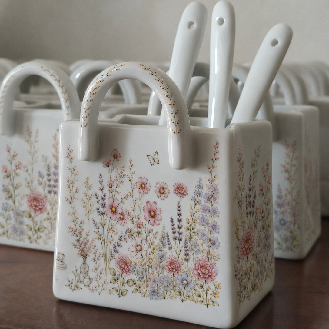 Bolsinha de porcelana Porta Chá e Porta adoçante Dona Tereza