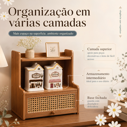 Organizador de Bancada em Bambu com Porta Retrátil Vó Alice