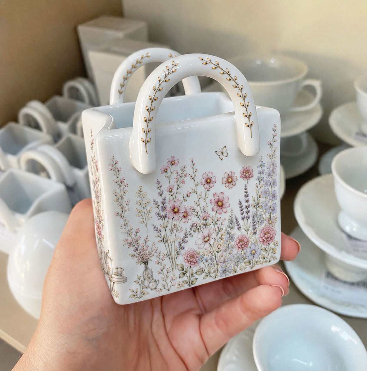 Bolsinha de porcelana Porta Chá e Porta adoçante Dona Tereza