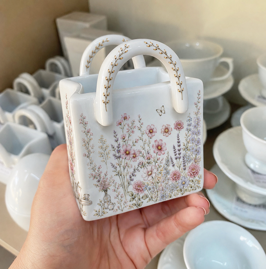 Bolsinha de porcelana Porta Chá e Porta adoçante Dona Tereza