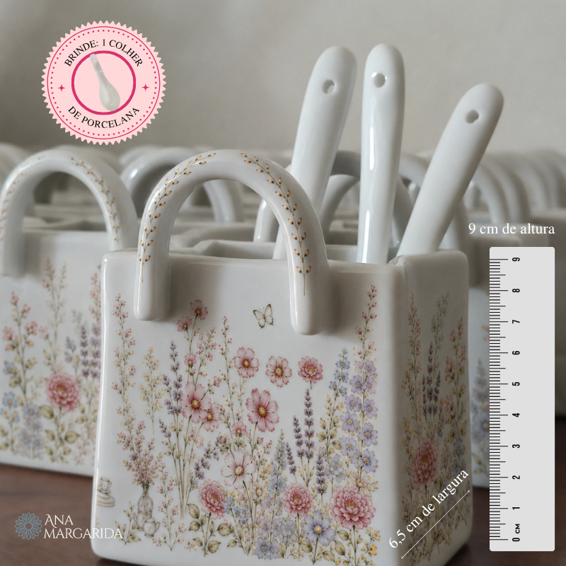 Bolsinha de porcelana Porta Chá e Porta adoçante Dona Tereza