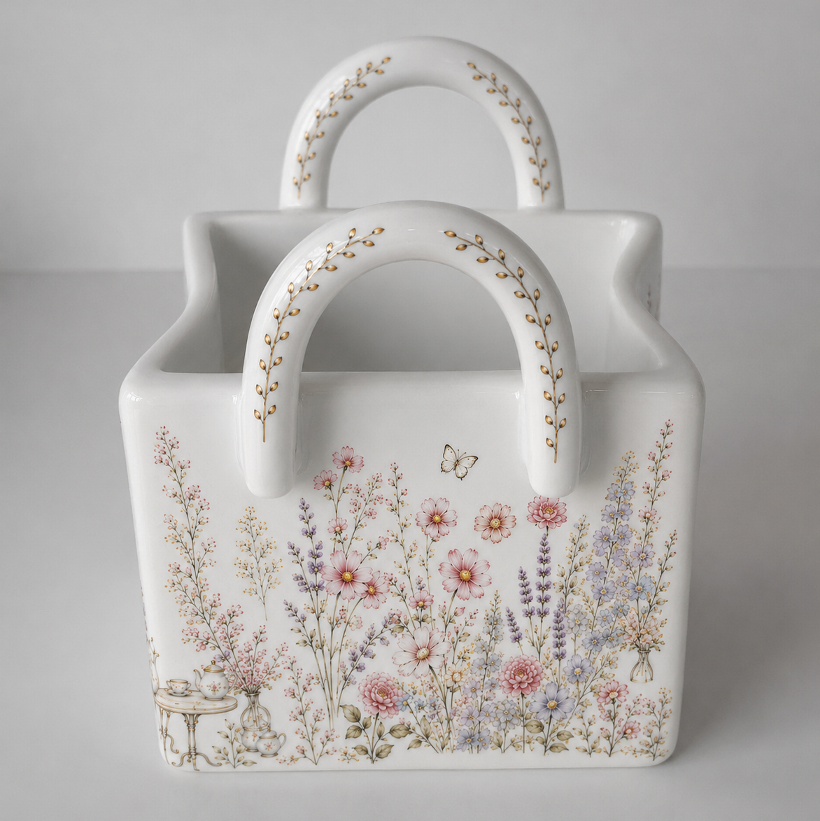 Bolsinha de porcelana Porta Chá e Porta adoçante Dona Tereza